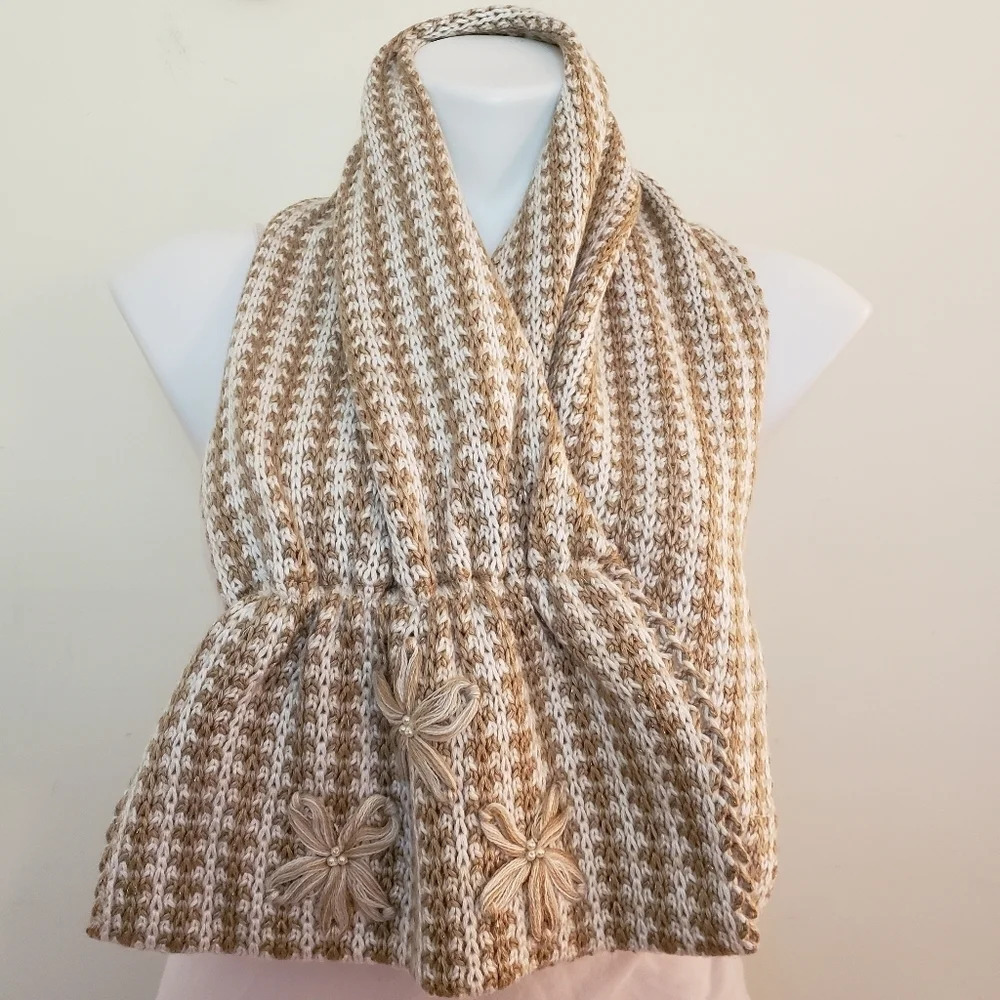 Coldwater Creek Gold & White Knit Scarf